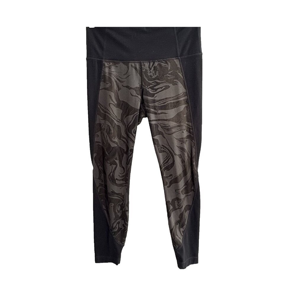 ATHLETA Women Salutation Marble Inlay Print High Waist Leggings Sz M Black 30-12